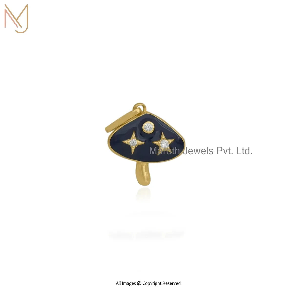Wholesale 14K Yellow Gold Cubic Zircon & Blue Enamel Mushroom Pendant