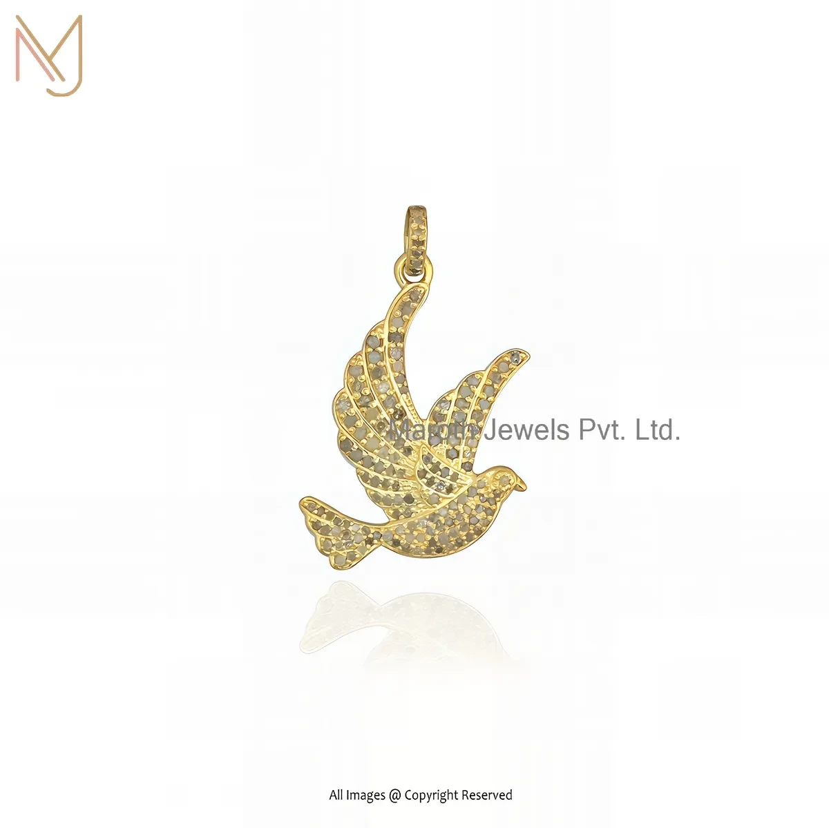 925 Silver Yellow Gold Plated Pave Diamond Bird Pendant Jewelry Supplier
