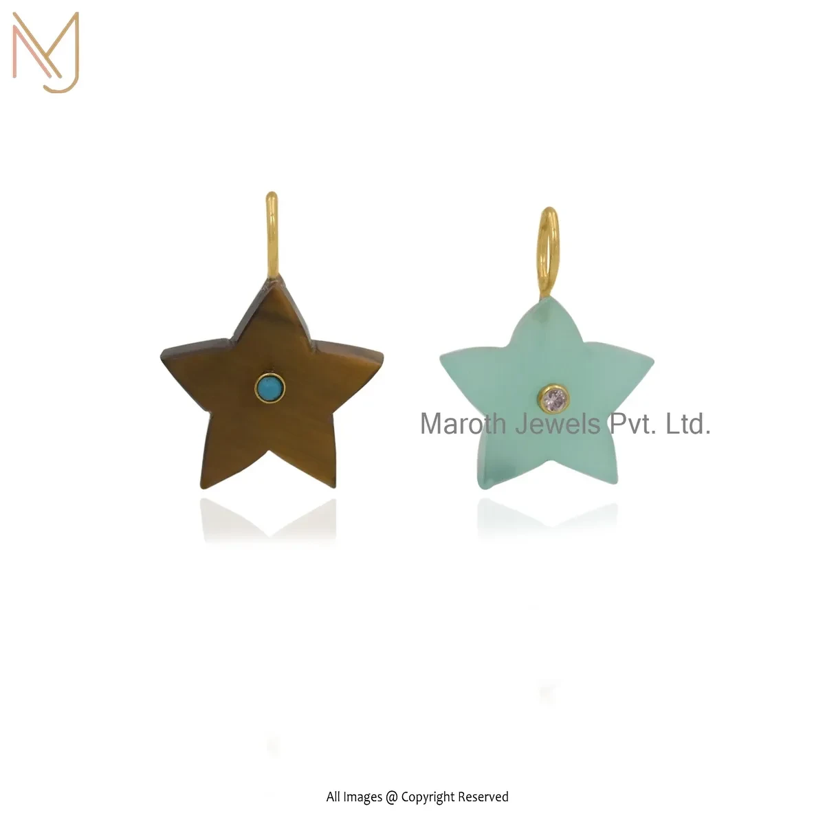 Wholesale 14K Yellow Gold Moonstone And Cubic Zircon Star Pendant