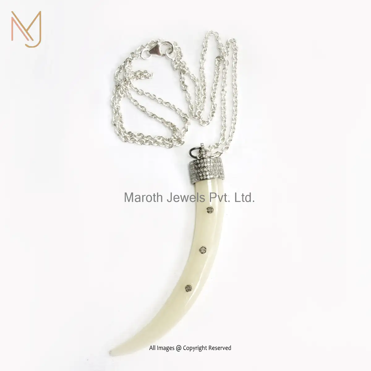 Wholesale 925 Silver Rhodium Yellow Gold Plated Pave Diamond Turquoise Horn Pendant Jewelry