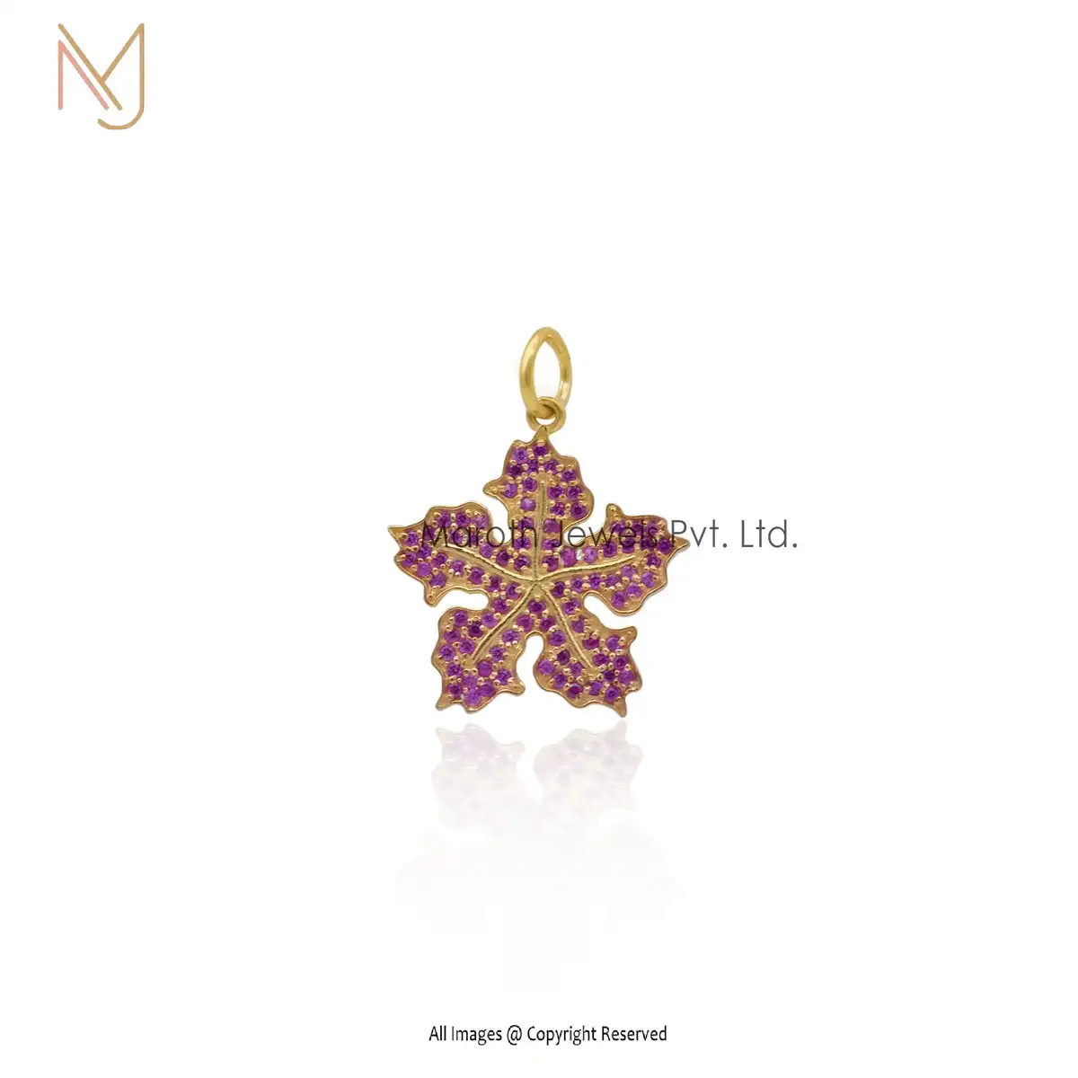 Wholesale 925 Silver Yellow Gold Plated Pink Cubic Zircon Flower Pendant Jewelry