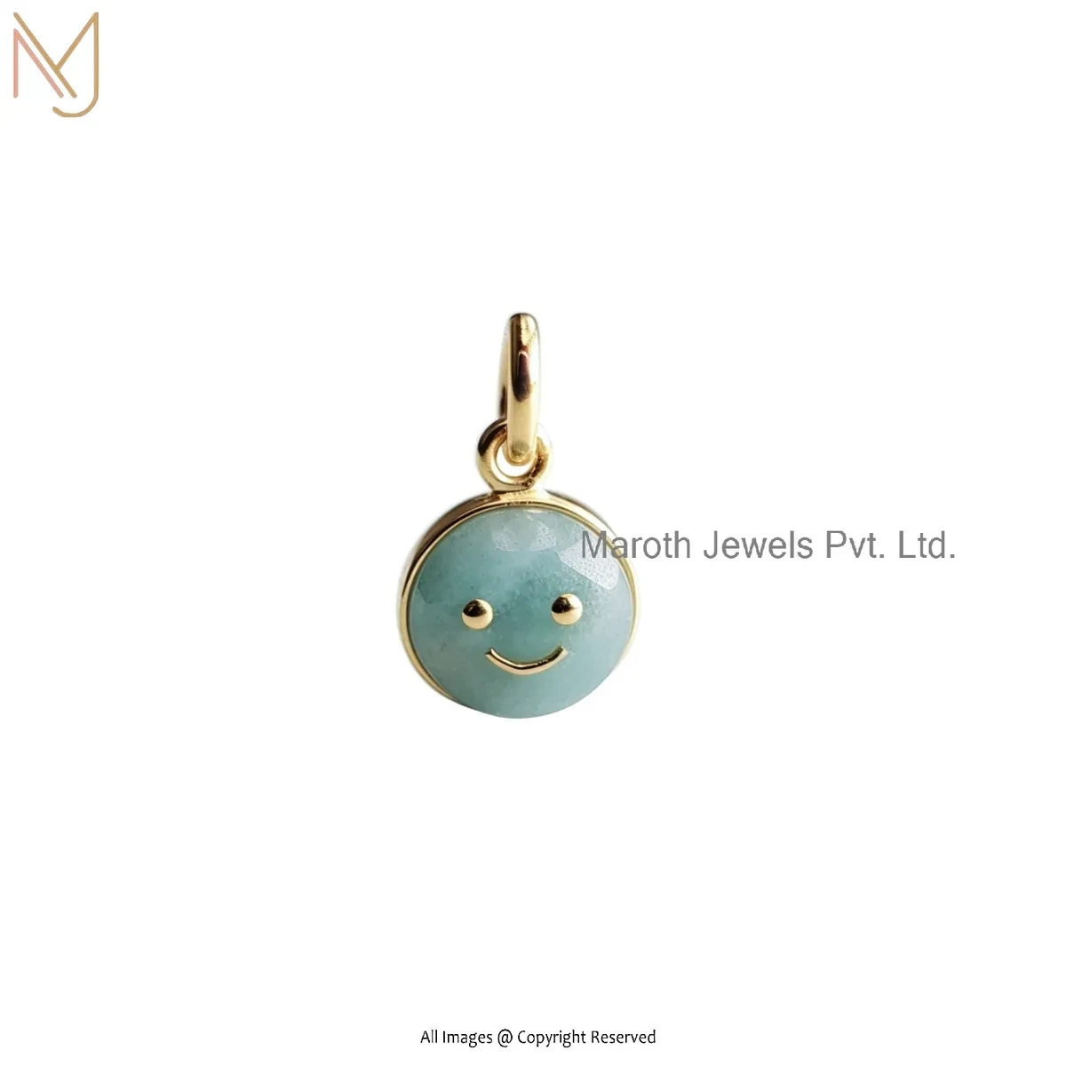 925 Silver Yellow Gold Plated Amazonite Gemstone Smiley Face Charm Pendant USA