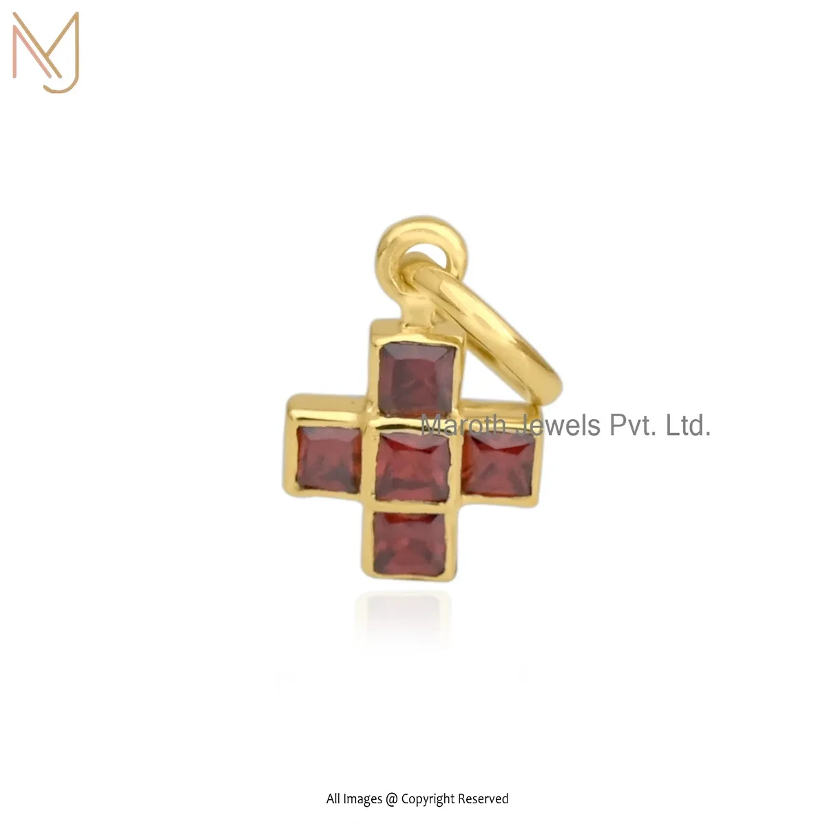 925 Sterling Silver White Gold Plated Crimson Square Gemstone Cross Pendant Manufacturer