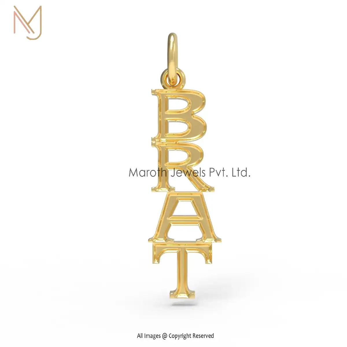 14K Yellow Gold BRAT Name Plate Initials Pendant Jewelry Manufacturer