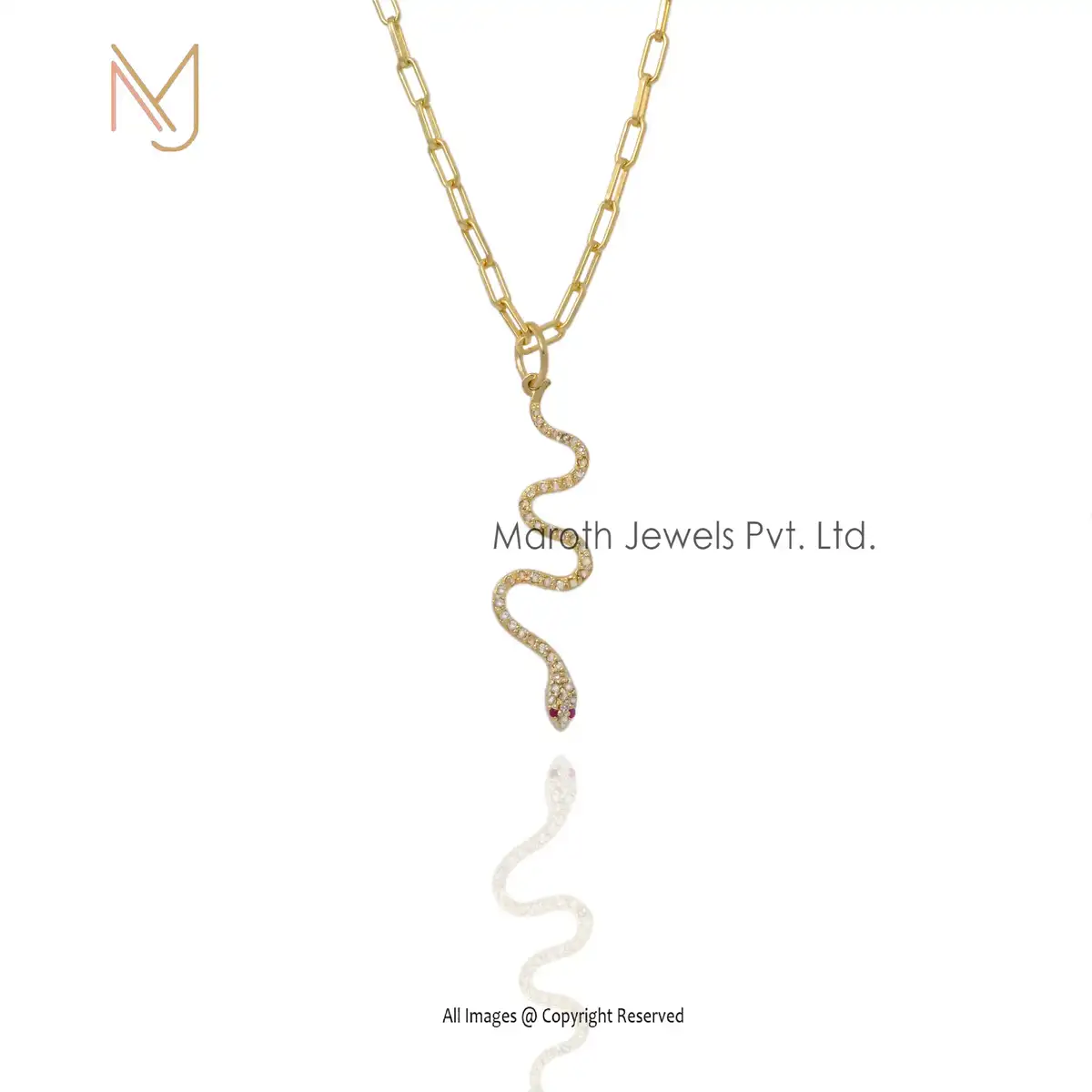 14K Yellow Gold Vermeil Diamond Snake Pendant Custom Jewelry