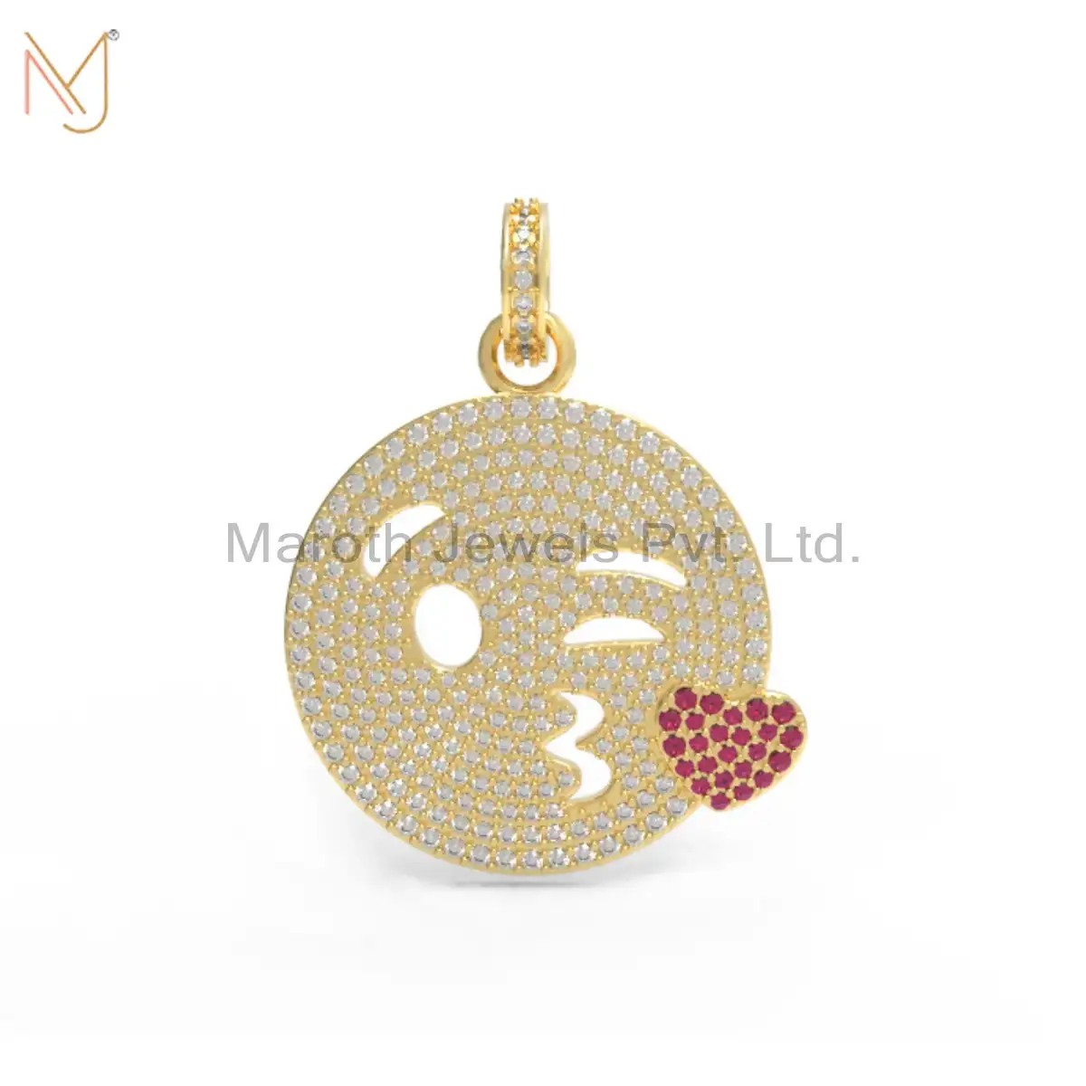 Wholesale 14K Yellow Gold Diamond & Ruby Gemstone Blowing Kiss Pendant Jewelry