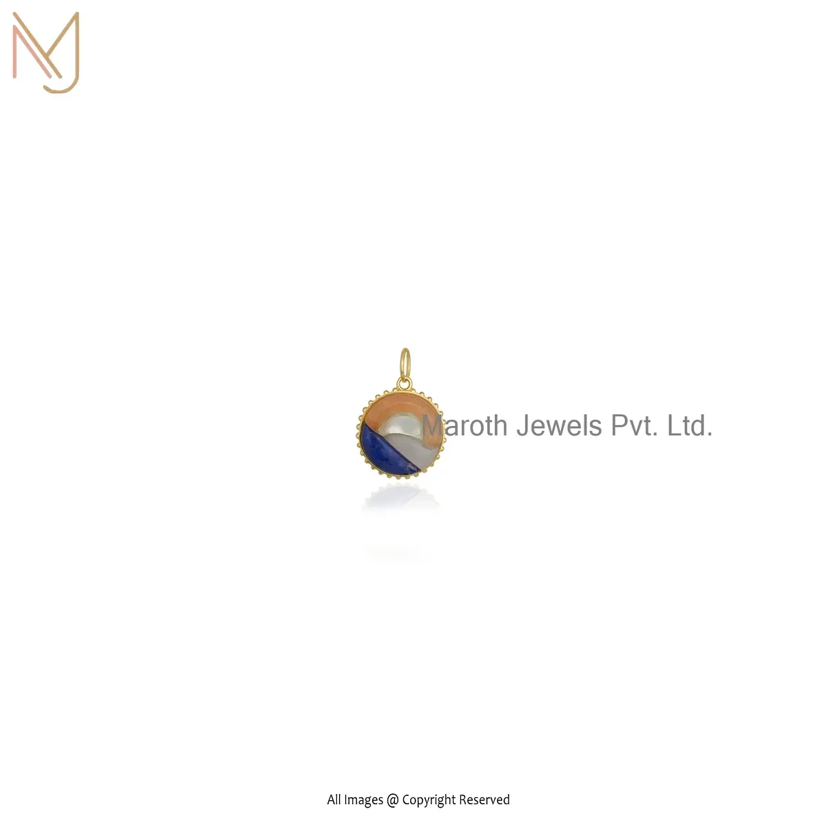 14K Yellow Gold Gemstone Round Disc Pendant Manufacturer