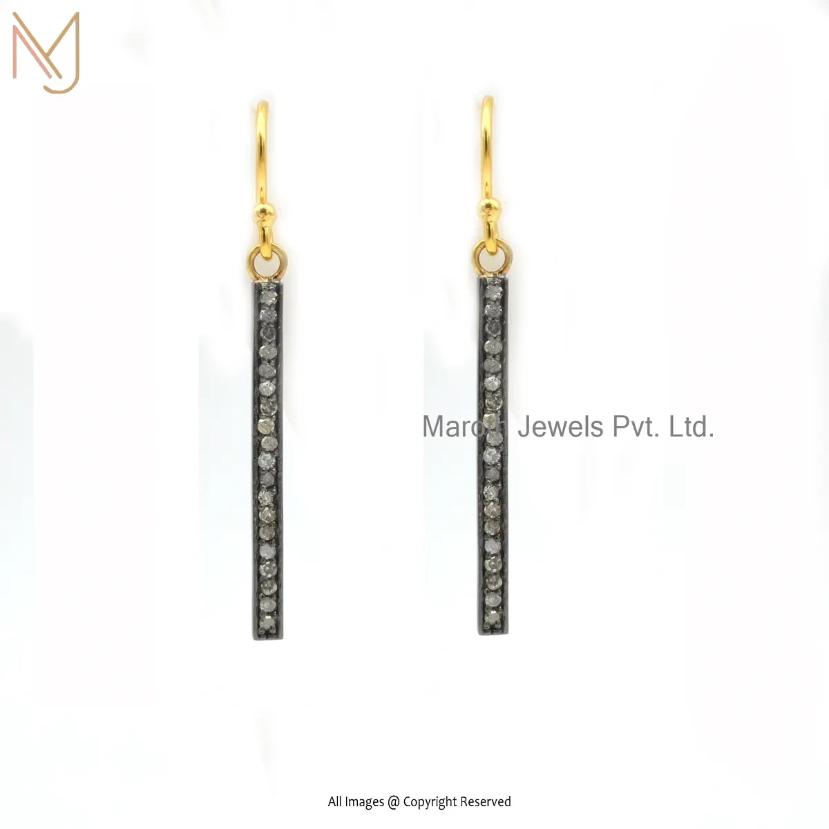 925 Silver Rhodium Yellow Gold Plated Pave Diamond Line Bar Design Drop Earring Manufacturer