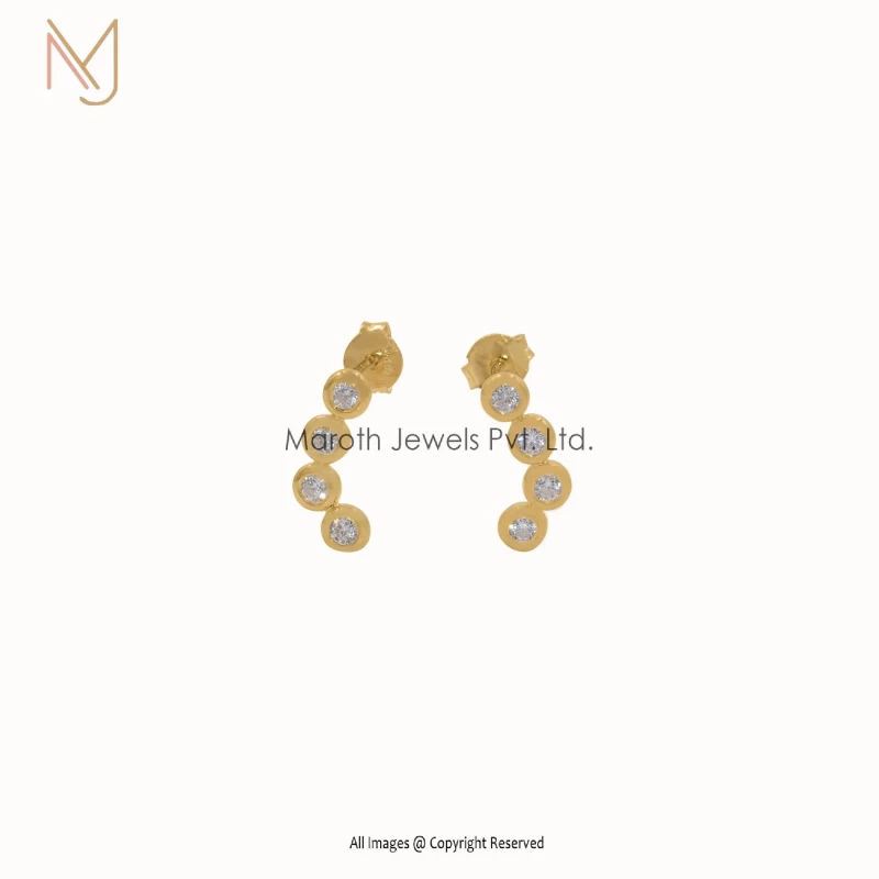 14K Yellow Gold Zigzag CZ Stud Earrings Manufacturer
