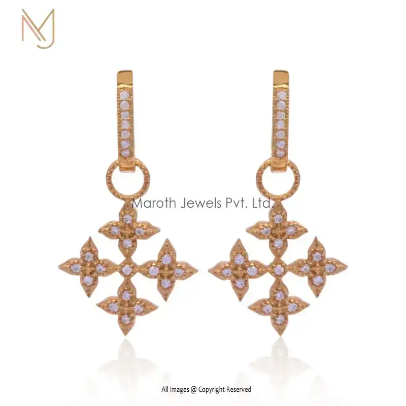 14k Gold Pave Cubic Zircon Hoop Drop Earrings Jewelry Manufacturer