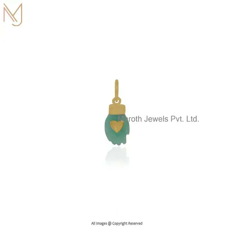 925 Silver Yellow Gold Plated Amazonite Small Figa Charm Pendant Custom Jewelry