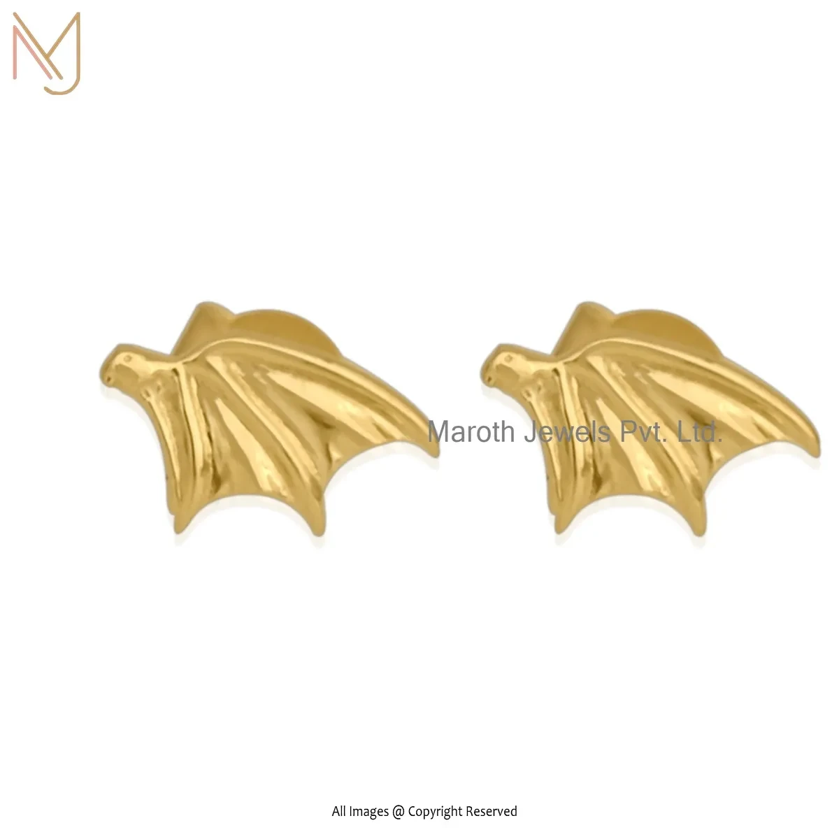 14K Yellow Gold Dragon Wing Studs Earring Manufacturer
