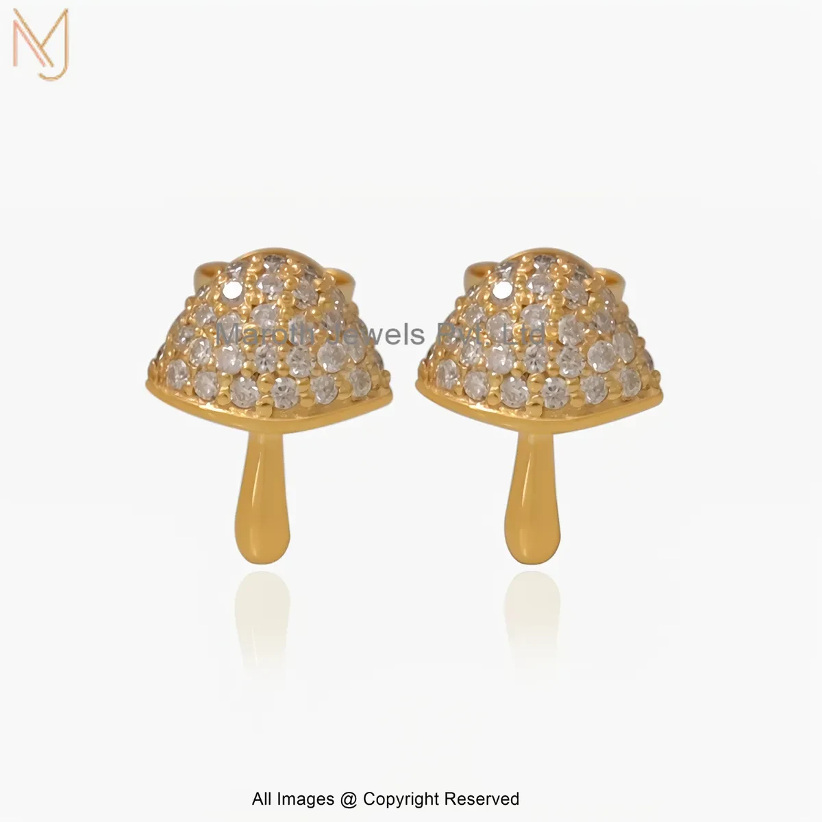 14K White Gold Moissanite Mushroom Stud Earring Custom Jewelry