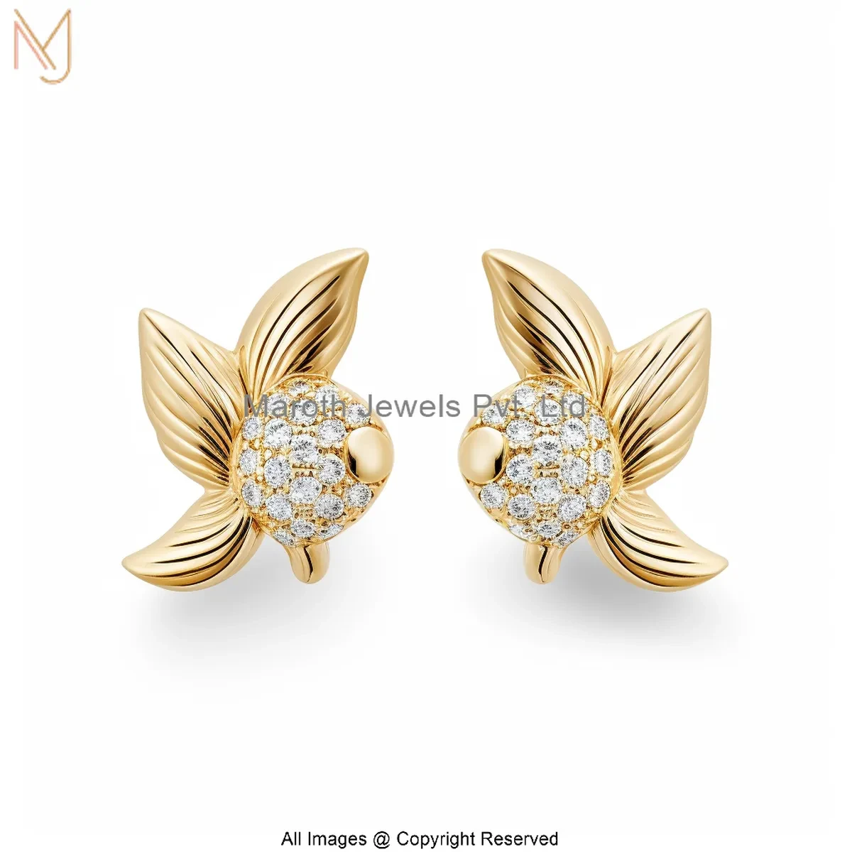 925 Silver Yellow Gold Plated Moissanite Diamond Goldfish Stud Earrings Manufacturer