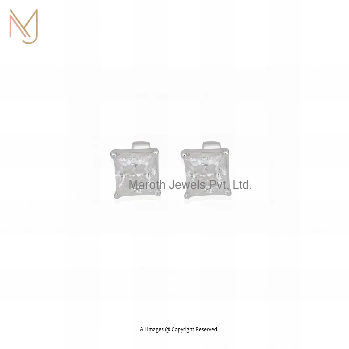 Wholesale 925 Silver Natural Silver Plated Moissante & Diamond Square Princess Cut Studs Earring