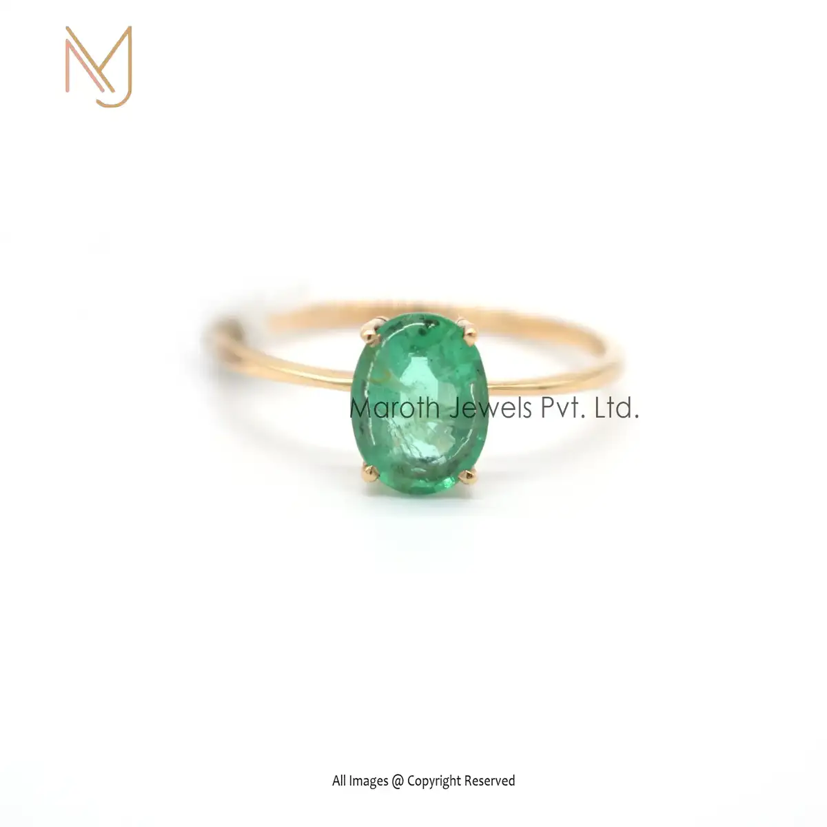 14K Yellow Gold Natural Emerald Gemstone Band Ring Jewelry Manufacturer