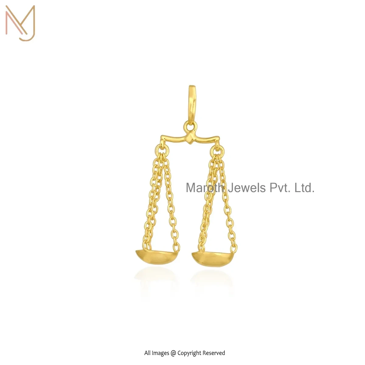925 Silver Yellow Gold Plated Scales Of Justice Pendant Custom Jewelry