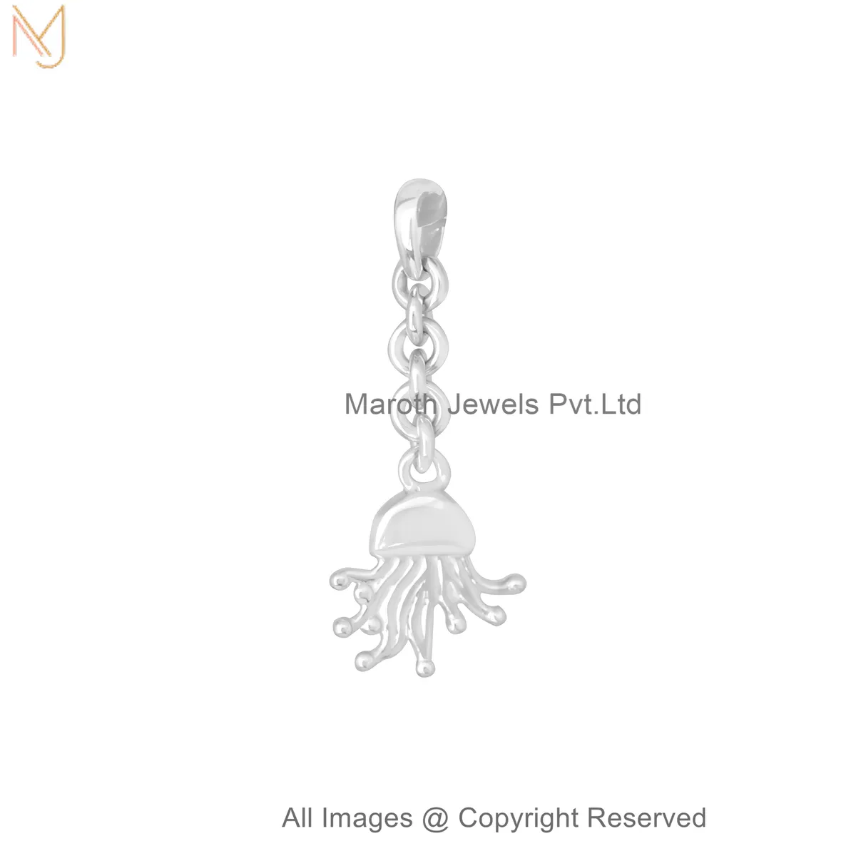 Wholesale 14K White Gold Ocean Drift Jellyfish Charm Pendant | Minimal Ocean Jewelry