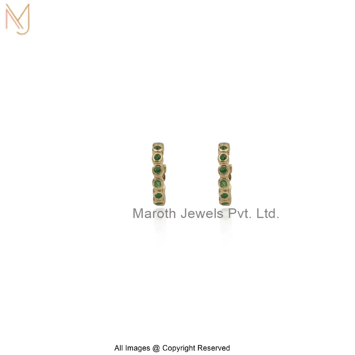14K Yellow Gold Green Cubic Zircon Huggies Earring Jewelry Supplier