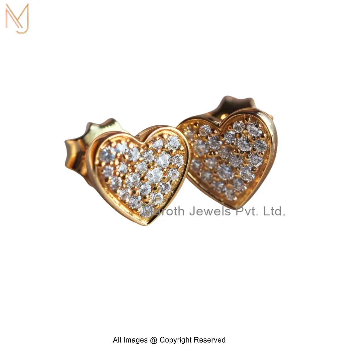 925 Silver Yellow Gold Plated Cubic Zircon Diamond Heart Stud Earring Custom Jewelry