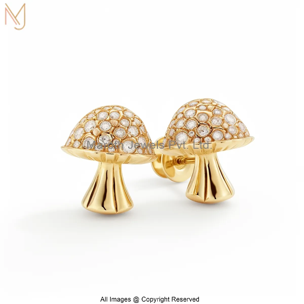 925 Silver Yellow Gold Plated Moissanite Mushroom Stud Earring Custom Jewelry