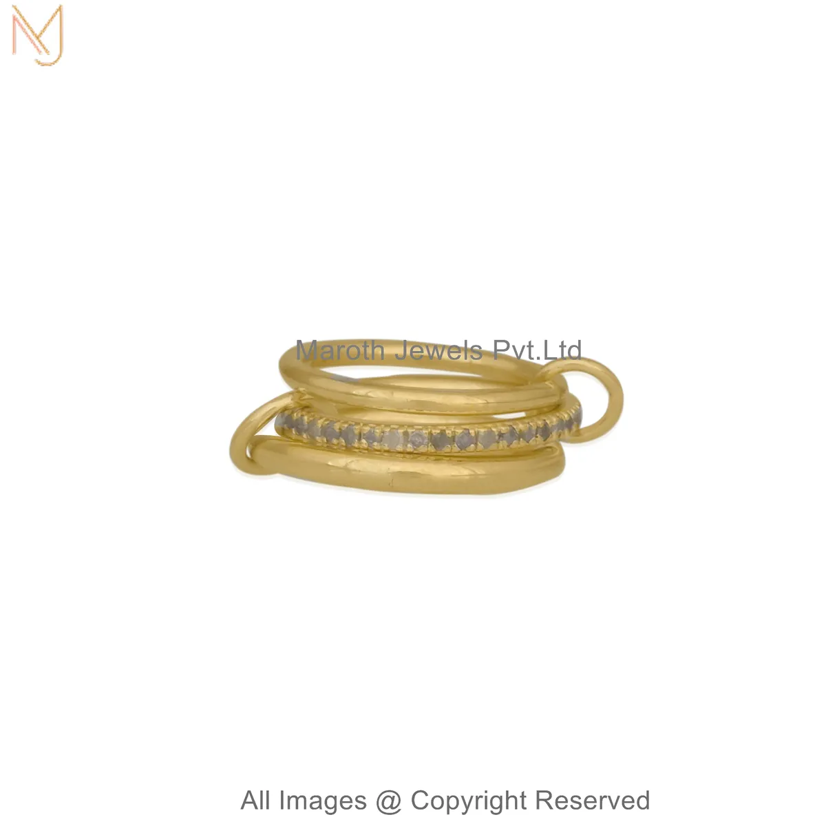 14K Yellow Gold Diamond Moissanite Gemstone Multi-Link Connector Band Ring Manufacturer