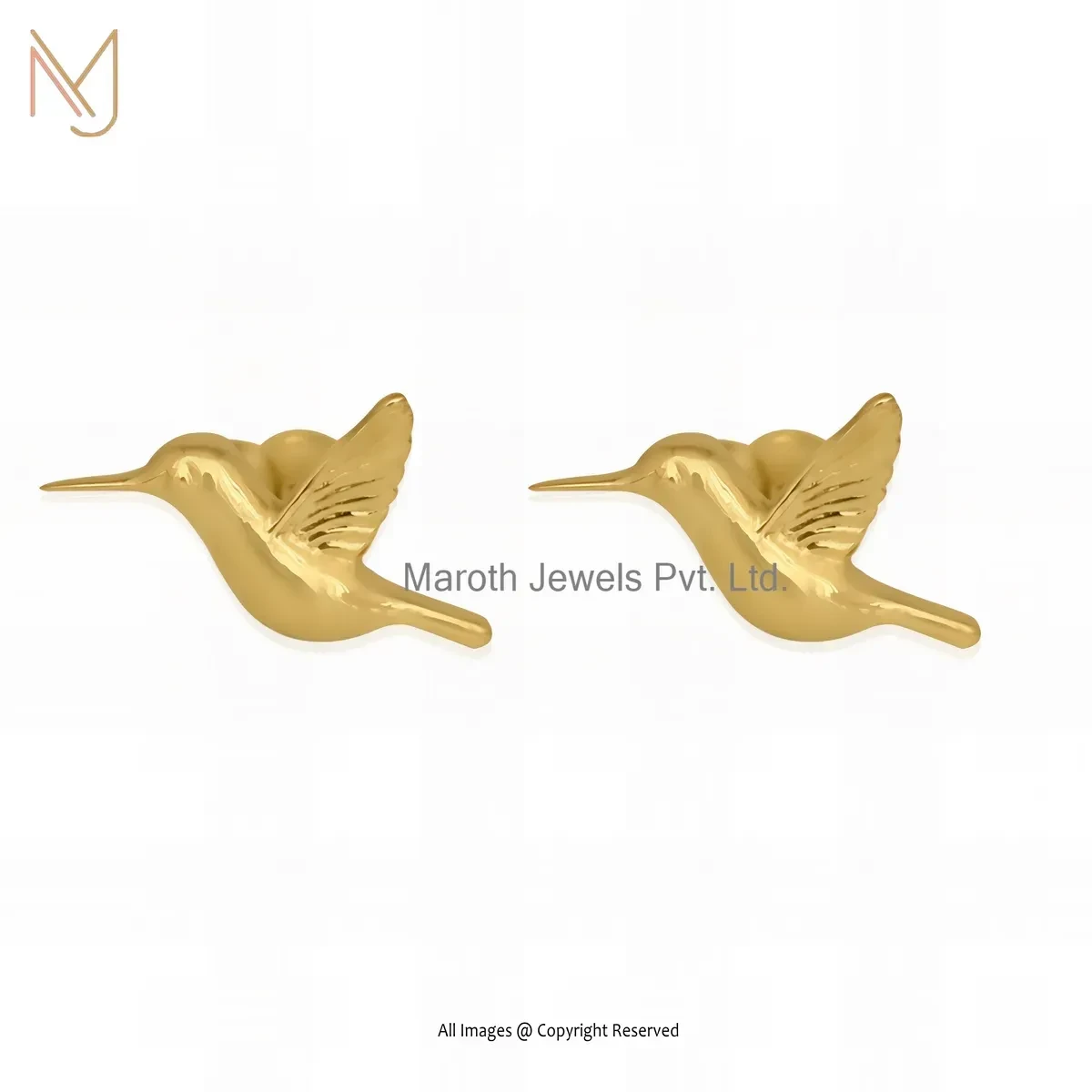 14K Yellow Gold Hummingbird Stud Earrings Jewelry Supplier
