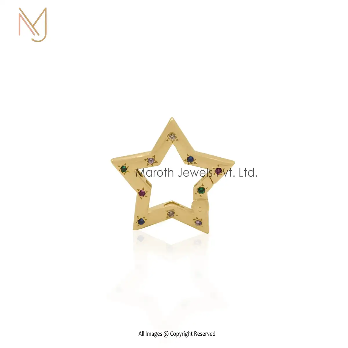 14K Yellow Gold Multi Gemstone Star Charm Holder Manufacturer
