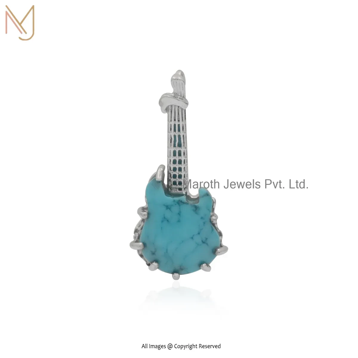 14K White Gold Turquoise Guitar Pendant Jewelry Supplier