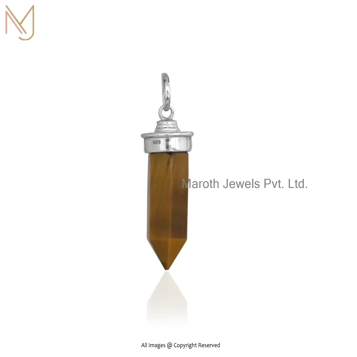 Private Lable 14K Yellow Gold Moonstone Pencil Shape Reiki Healing Point Pendant