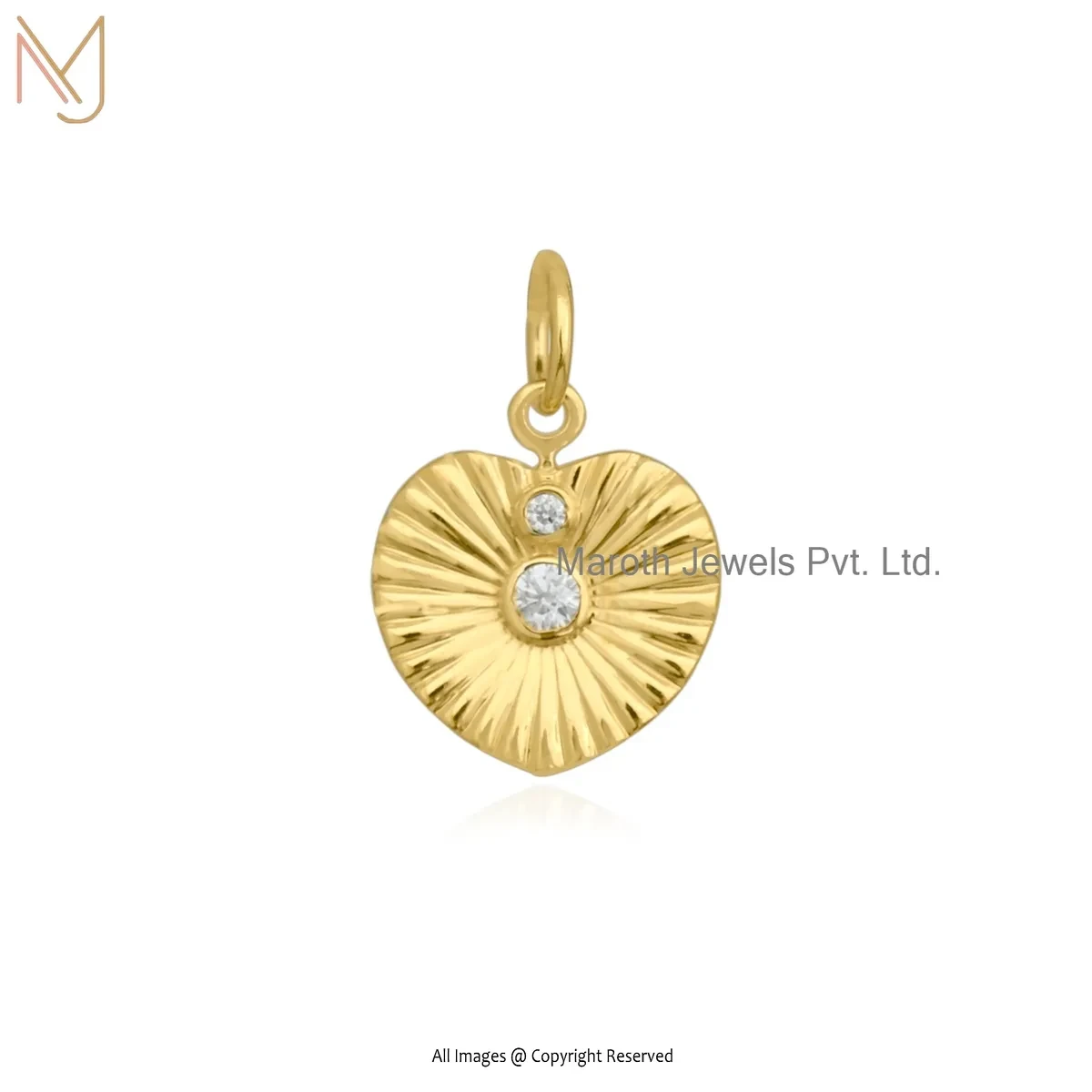 14K Yellow Gold Moissanite Fluted Heart Pendant Jewelry Supplier