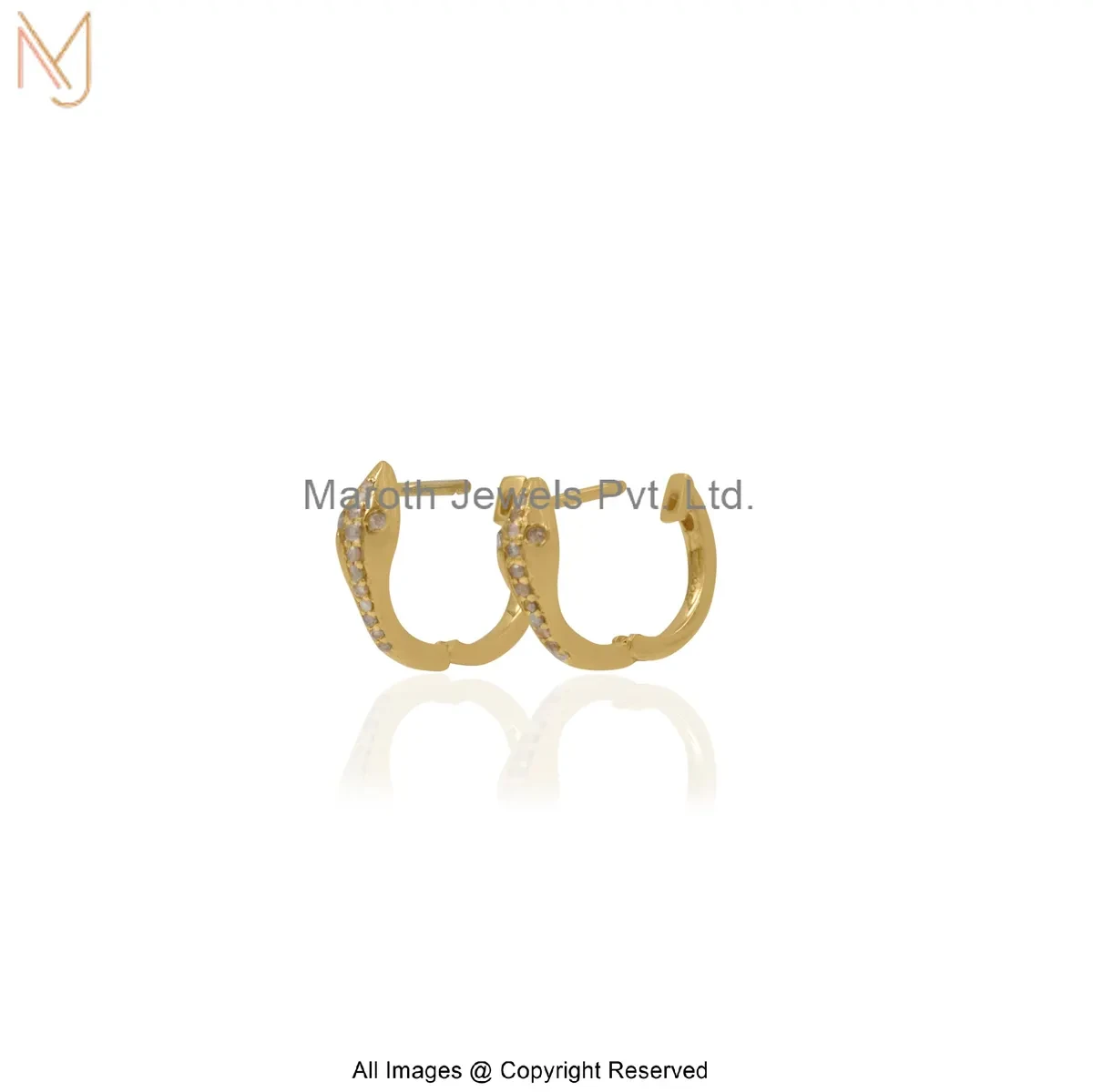 925 Sterling Silver Yellow Gold Plated Diamond Snake Huggies Earring Jewelry Supplier
