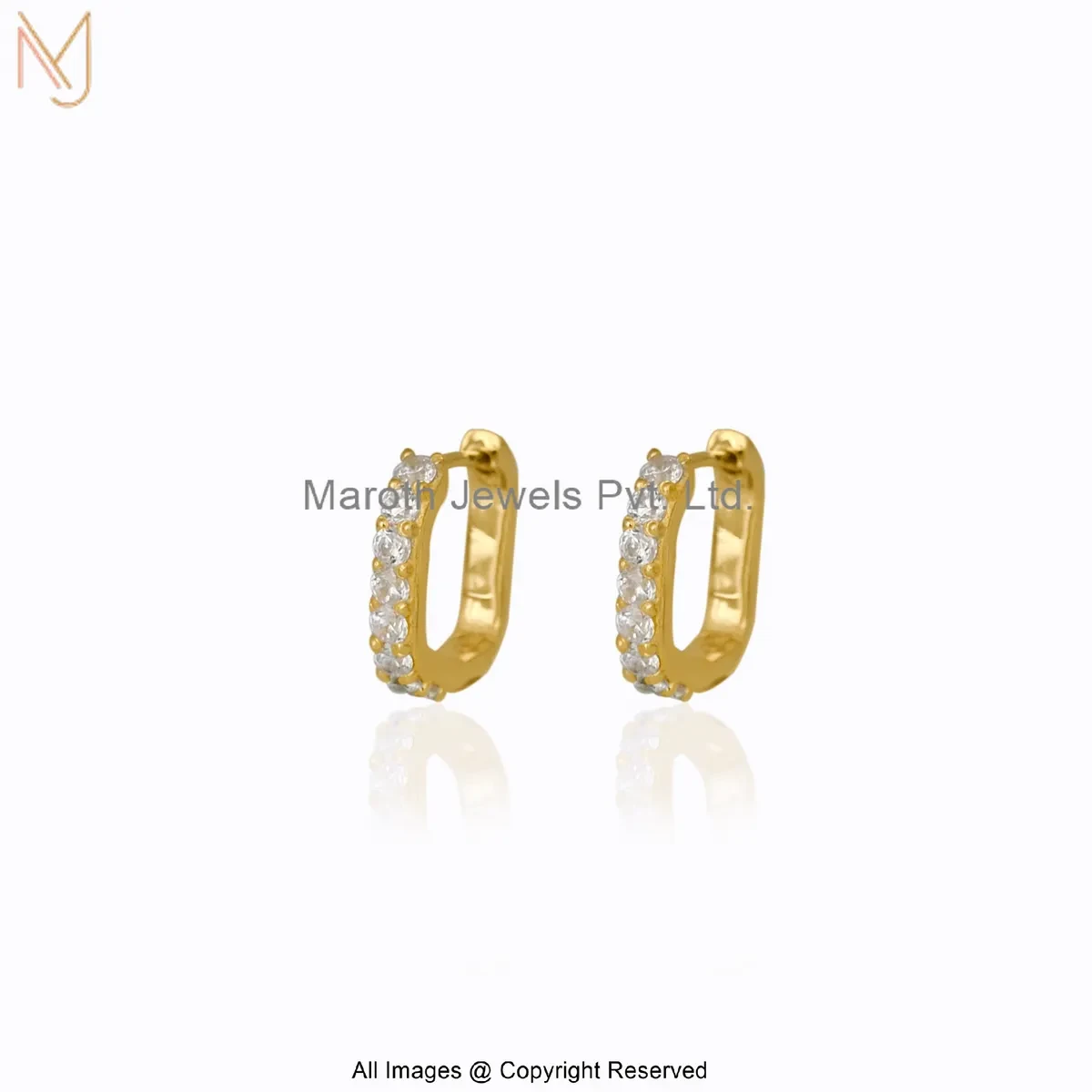 Private Lable 14K Yellow Gold Diamond Cubic Zircon Classic Gold Square Hoop Earrings