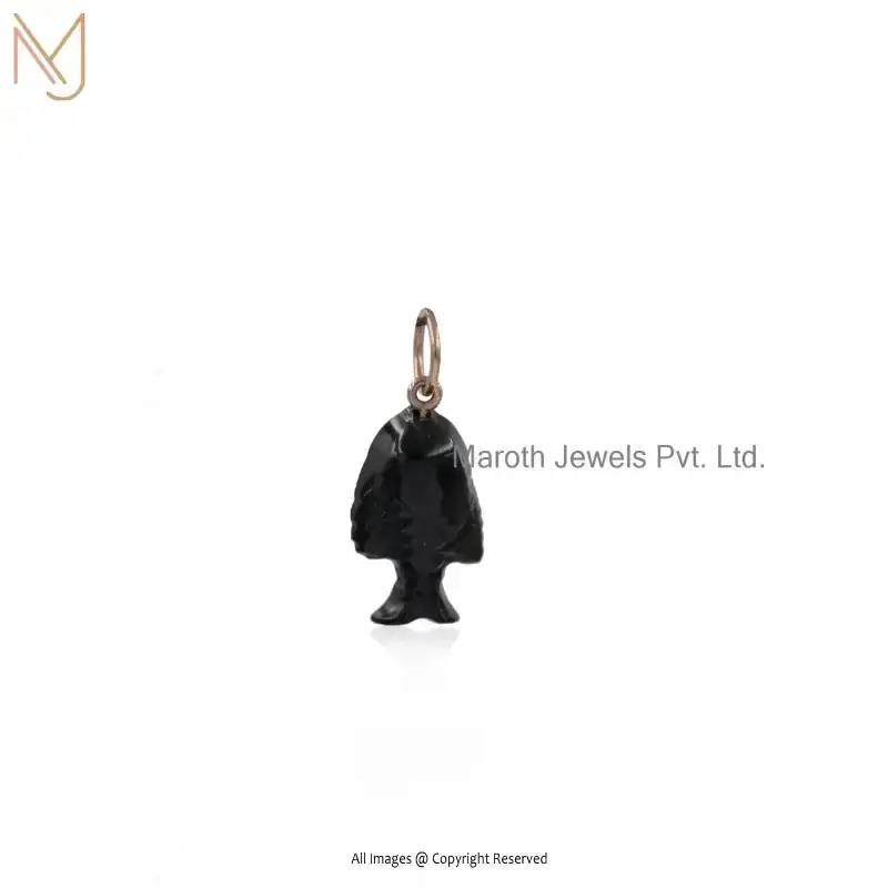 14K Rose Gold Black Onxy Fish Charm Pendant Manufacturer