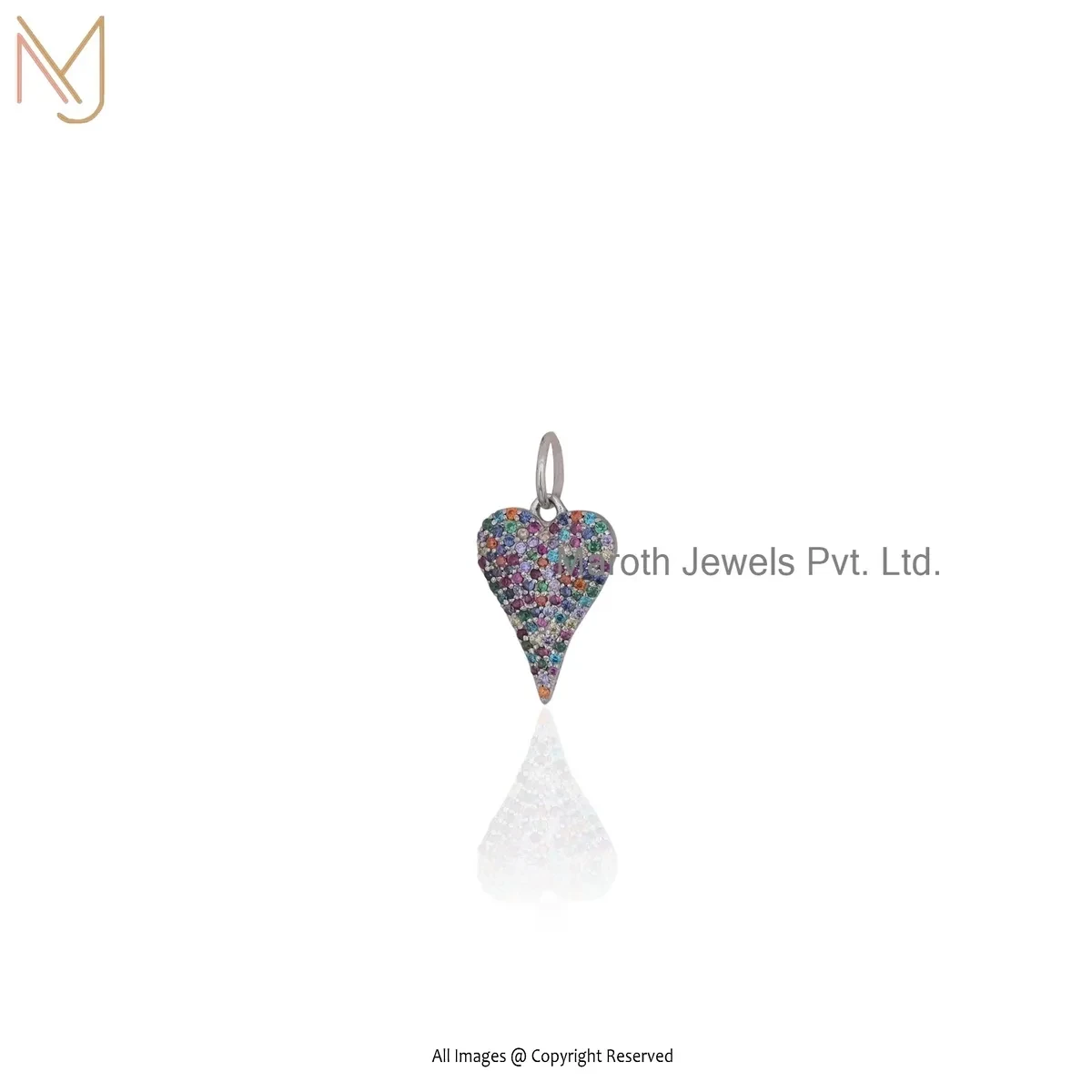 925 Silver Yellow Gold Plated Multi Gemstone Heart Pendant Custom Jewelry