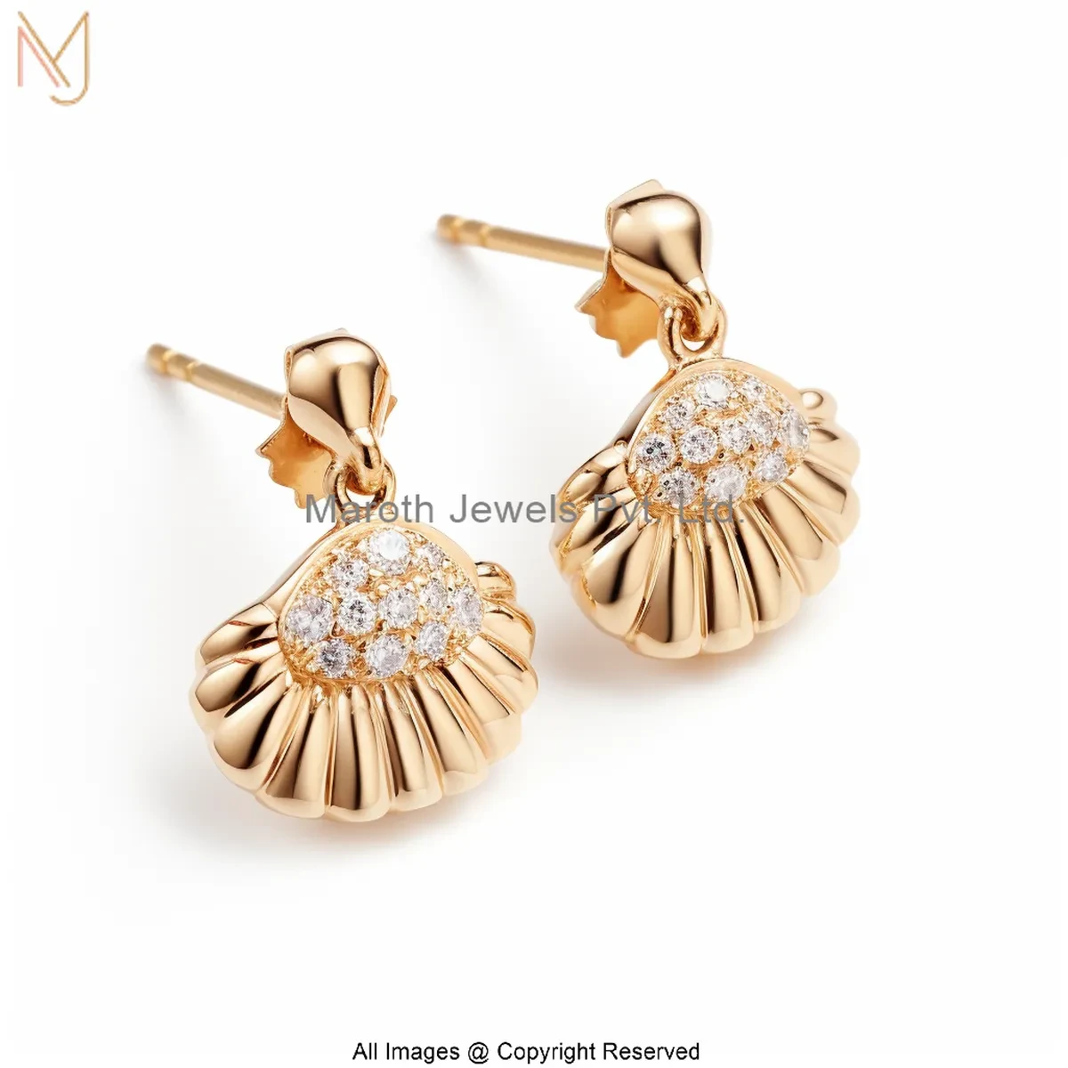 925 Silver Yellow Gold Plated Moissanite Gold-Toned Shell Drop Earring Custom Jewelry