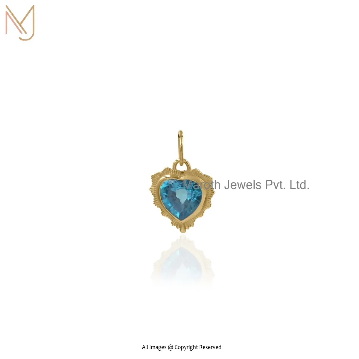 9K Yellow Gold Blue Topaz Heart Pendant Manufacturer