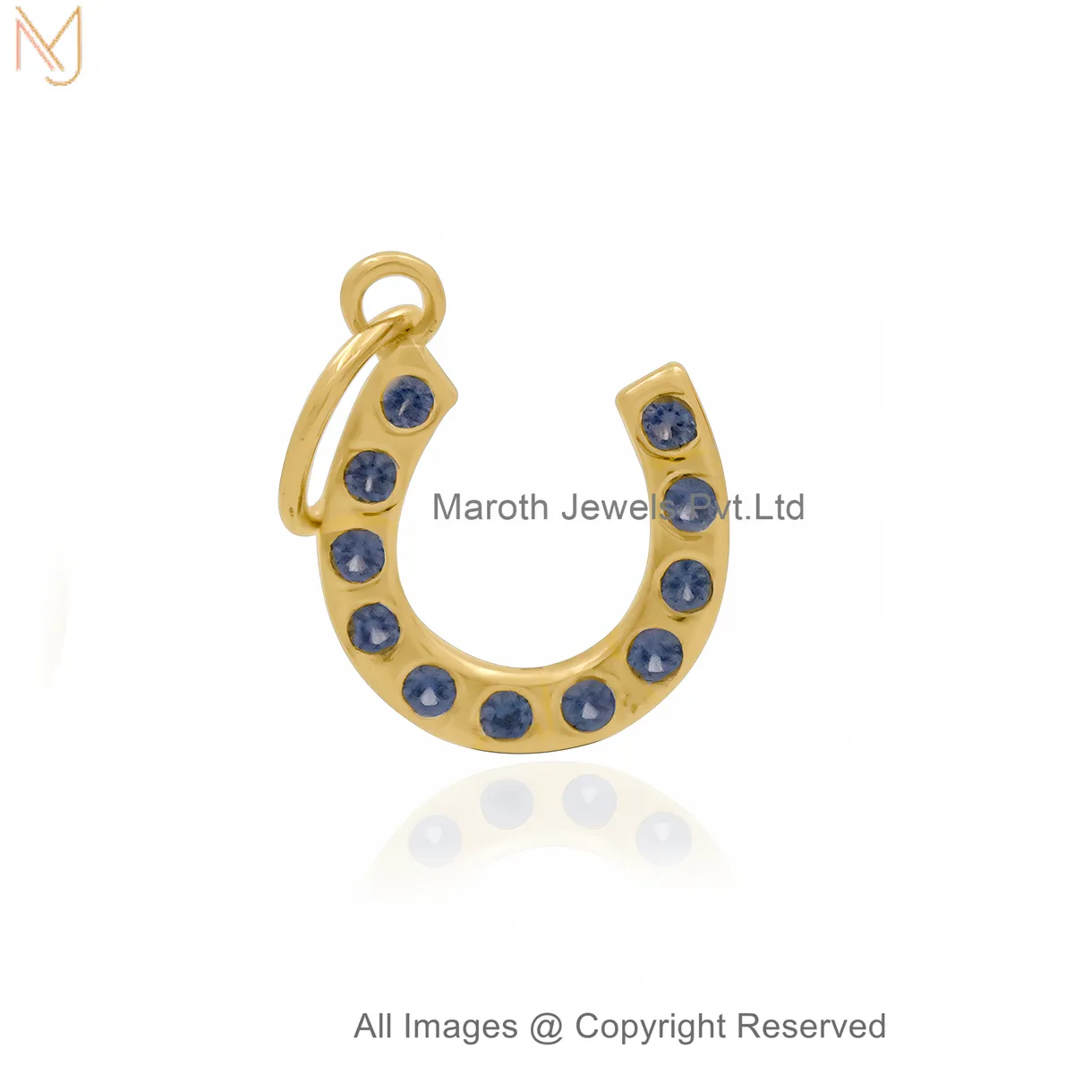 14K Yellow Gold Diamond Gemstone Horseshoe Charm Pendant Jewelry Supplier