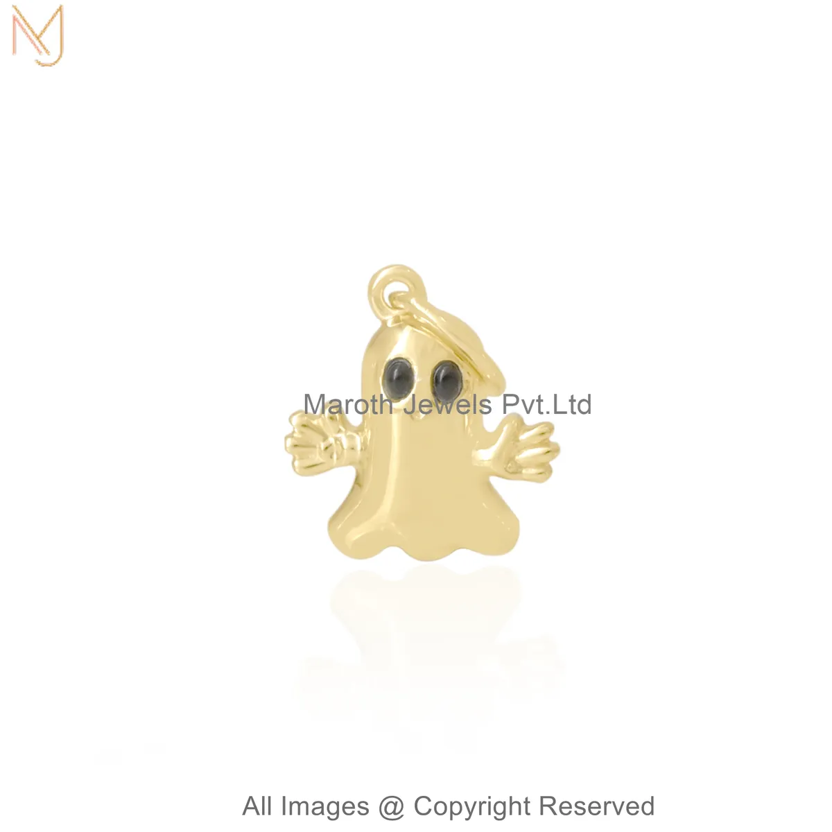 14K Yellow Gold Black Cubic Zircon Cute Ghost Charm Pendant Custom Jewelry