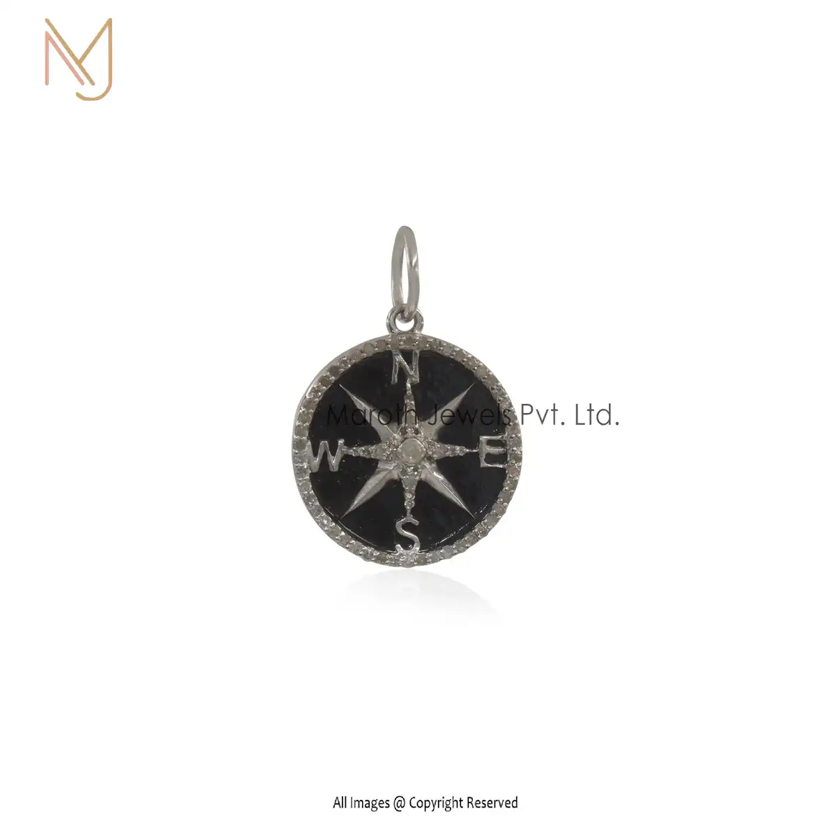 Wholesale 14K Yellow Gold Blue Labradorite & White CZ Compass Pendant Jewelry