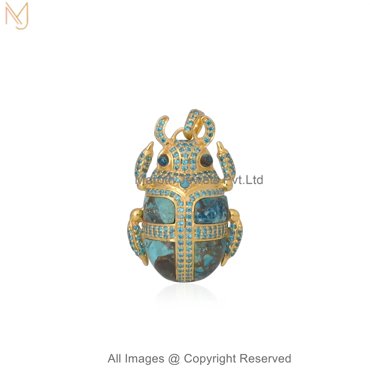 925 Silver Rhodium-Plated Blue Topaz Gemstone Scarab Beetle Pendant Jewelry Supplier