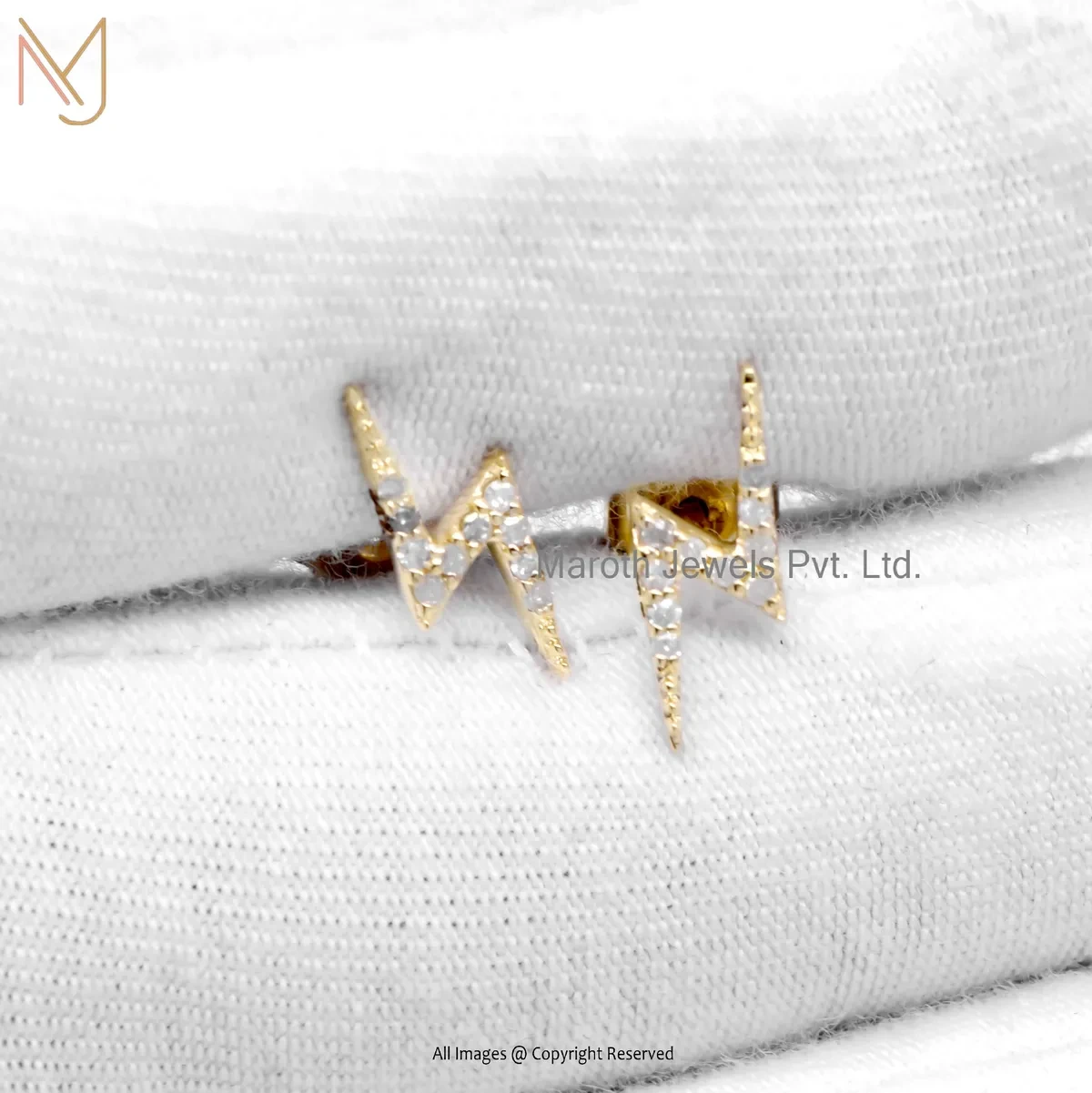 925 Silver Yellow Gold Plated Diamond Lightning Bolt Stud Earrings Custom Jewelry