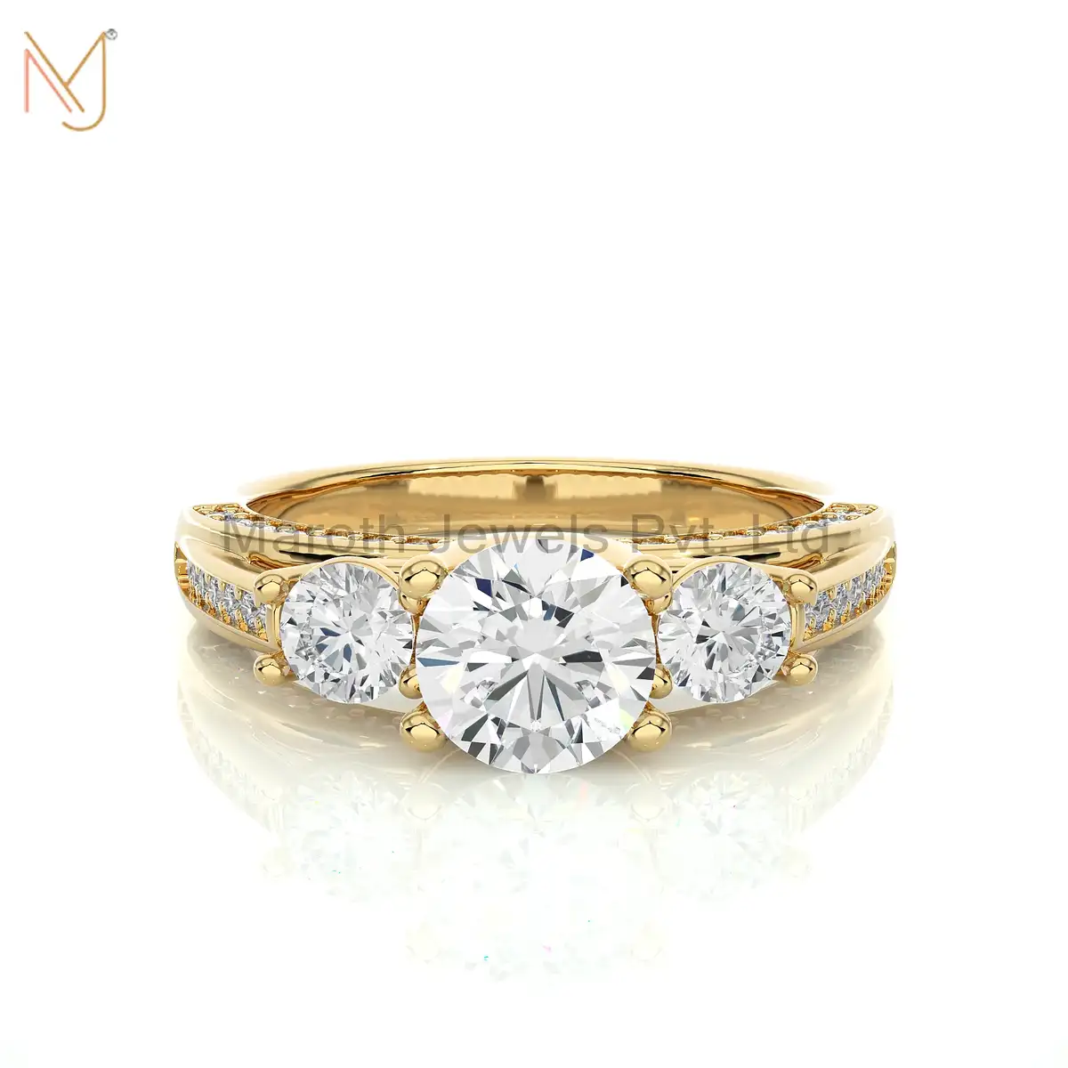 925 Silver Yellow Gold Moissanite Diamond Round Engagement Ring Manufacturer
