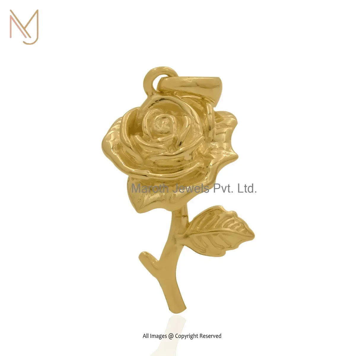 925 Silver Yellow Gold Plated Rose Flower Pendant Jewelry Supplier
