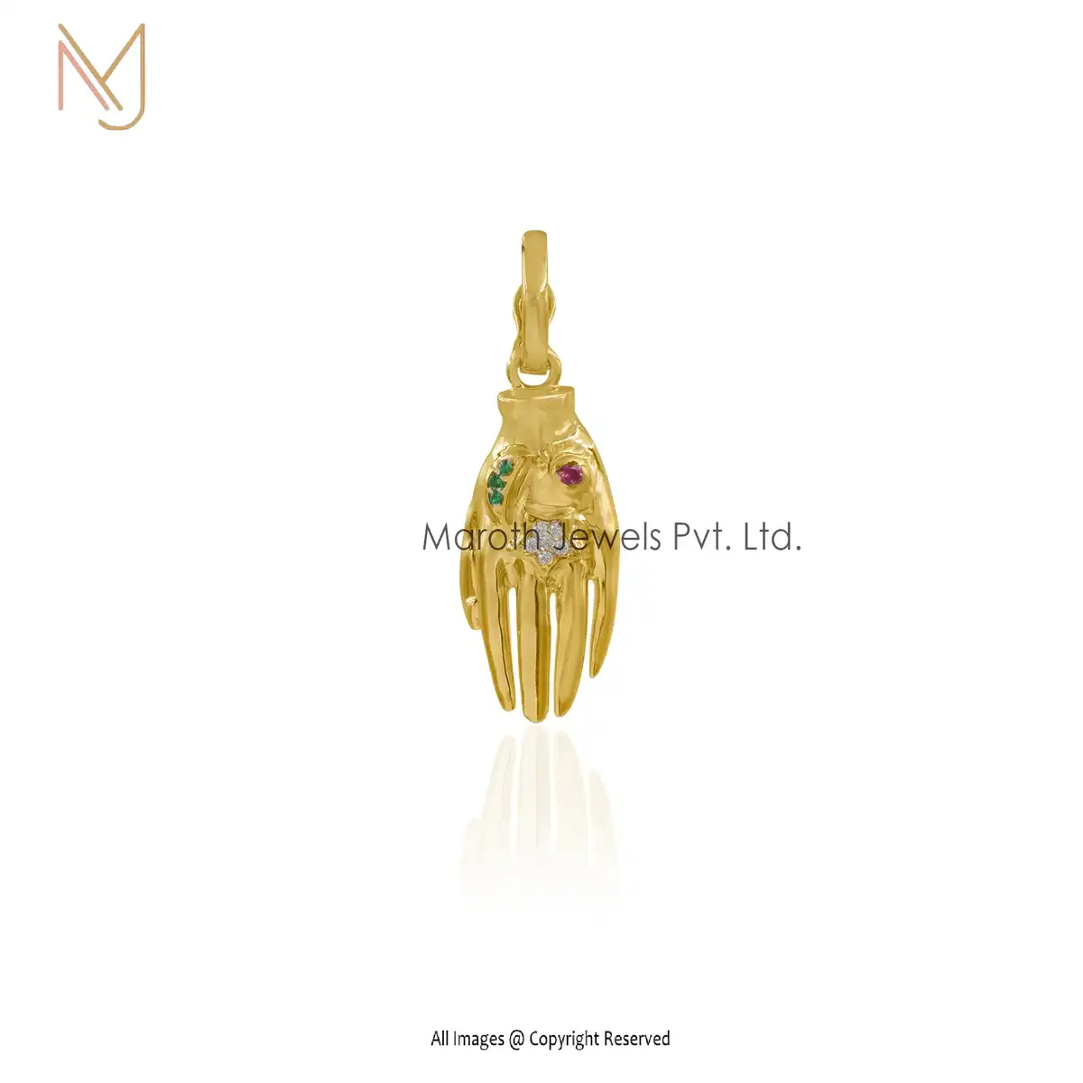 14K Yellow Gold Multi Gemstone Figa Hand Pendant Manufacturer