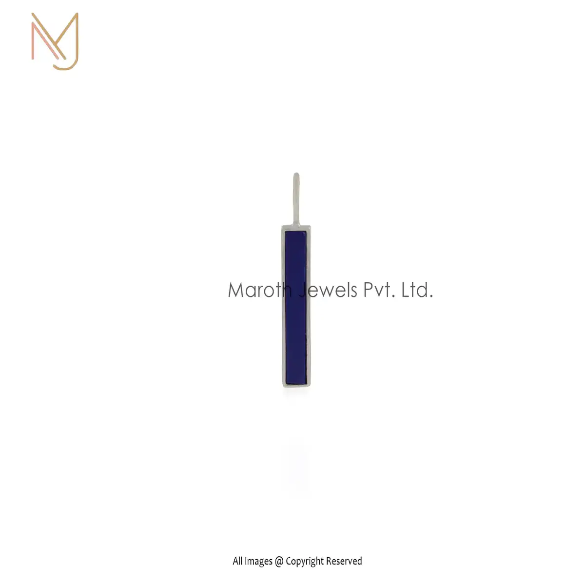 14K White Gold Lapis Lazuli Bar Pendant Jewelry Manufacturer