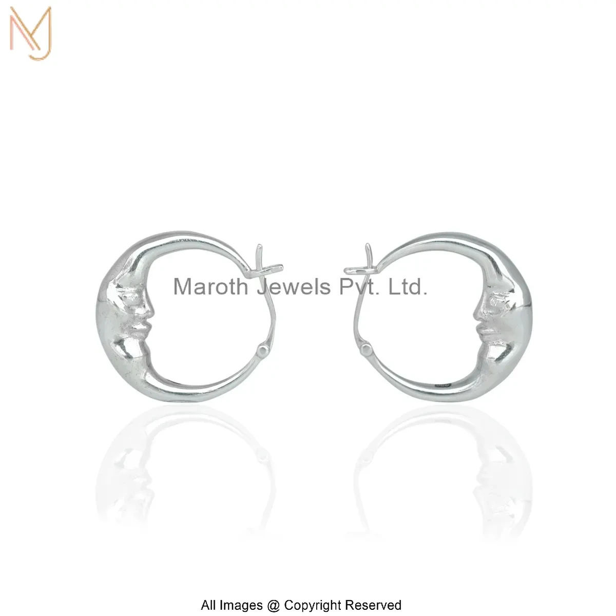 925 Silver Natural Silver Plated Crescent Moon Face Hoop Earring Manufacturer