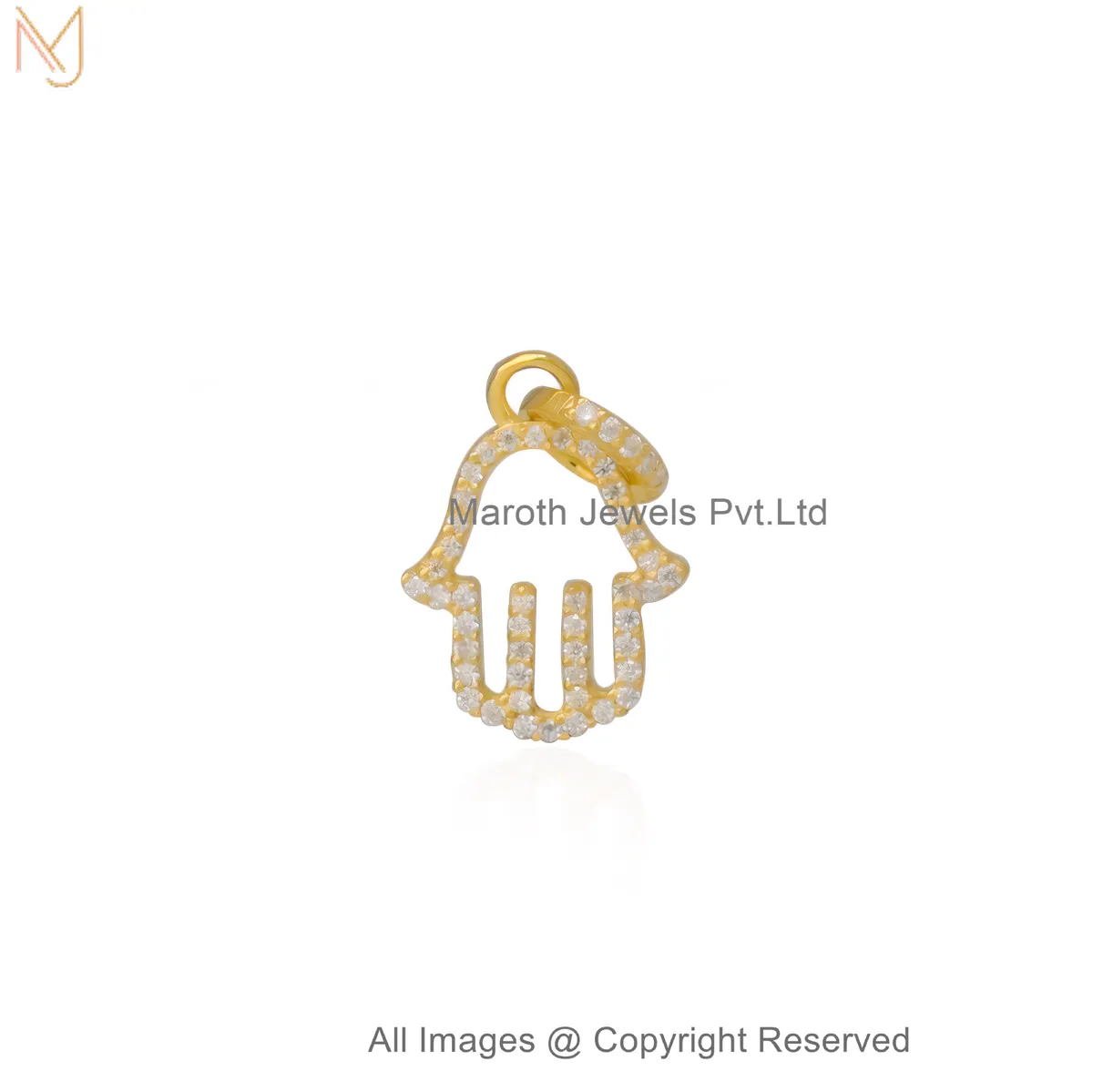 925 Sterling Silver Yellow Gold Plated Moissanite Hamsa Hand Protective Charm Jewelry Elegant Spiritual Pendant Manufacturer