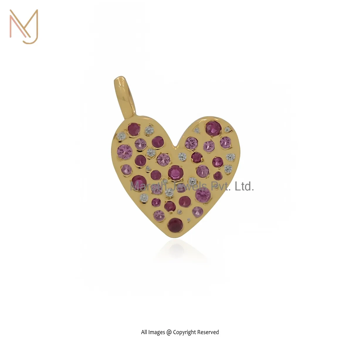 14K Yellow Gold Multi Cubic Zircon Heart Pendant Manufacturer
