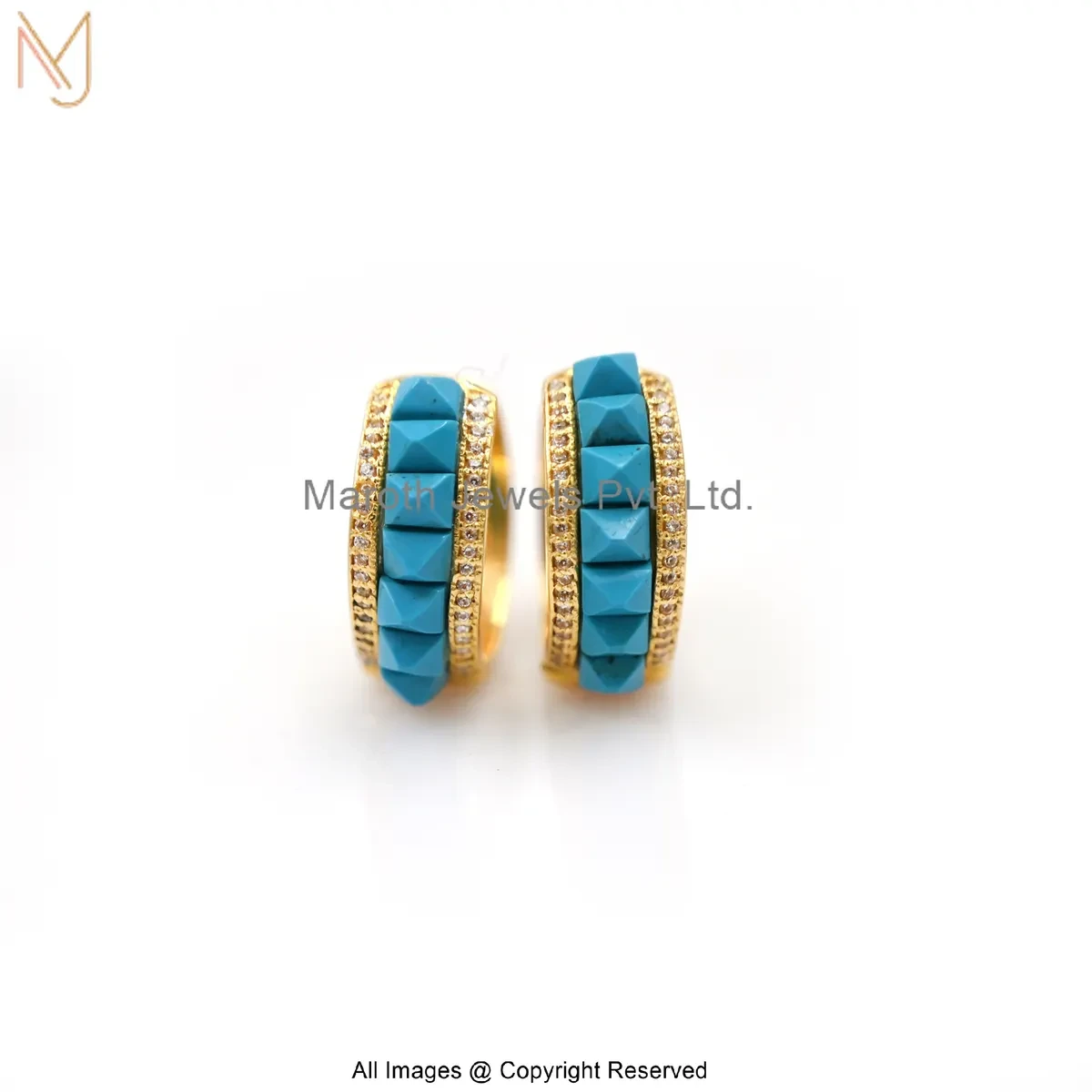 925 Silver Yellow Gold Plated Cubic Zircon Gemstone Turquoise Blue Inlay Hoop Earring Jewelry Supplier